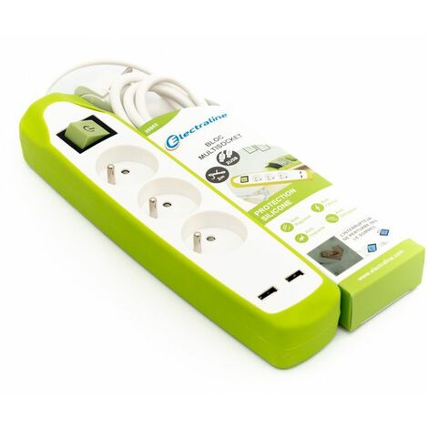 Bloc 3 prises et 2 Usb avec interrupteur