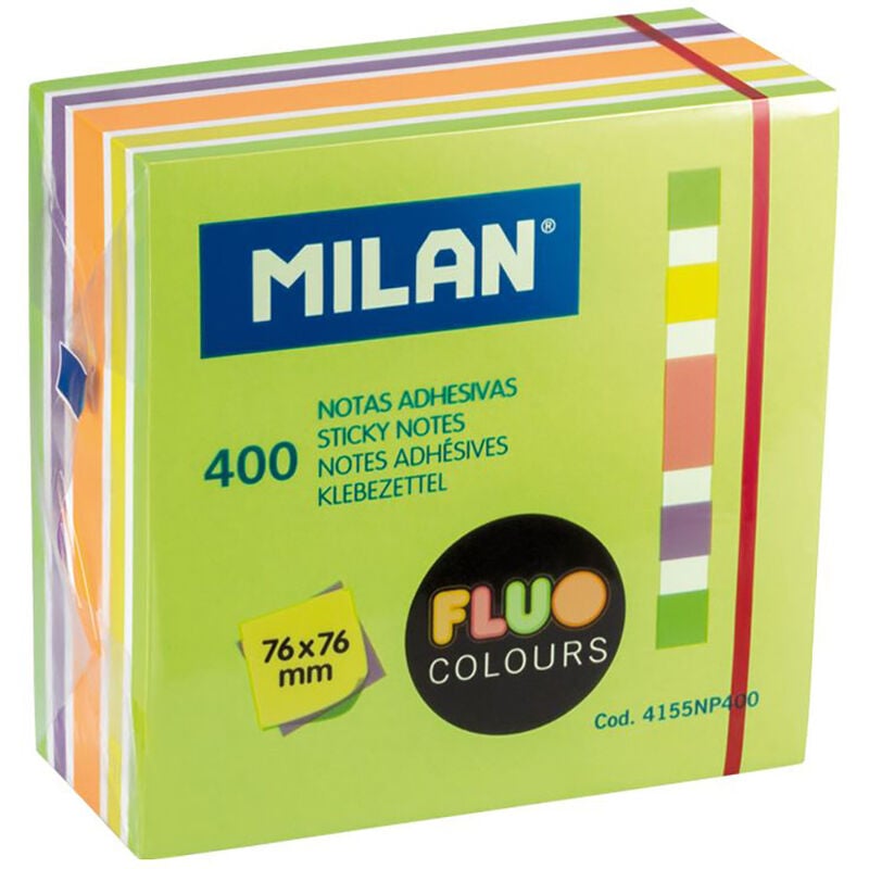 

Bloc 400 notas adhesivas colores fluo 76 x 76 mm - Milan
