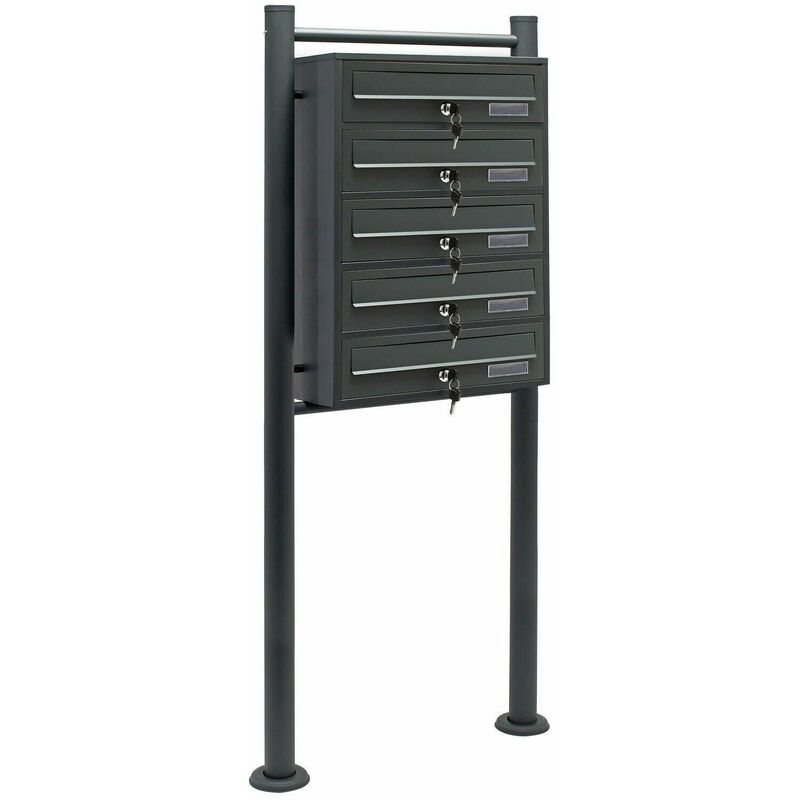 Bloc 5 boites aux lettres 5 compartiments pied de support courrier acier galvanise anthracite