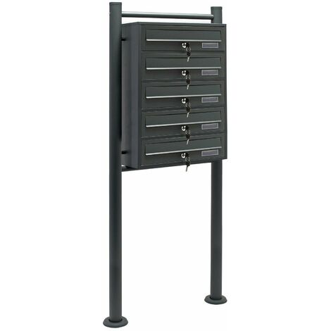 Bloc 5 boites aux lettres 5 compartiments pied de support courrier acier galvanisé anthracite - Or