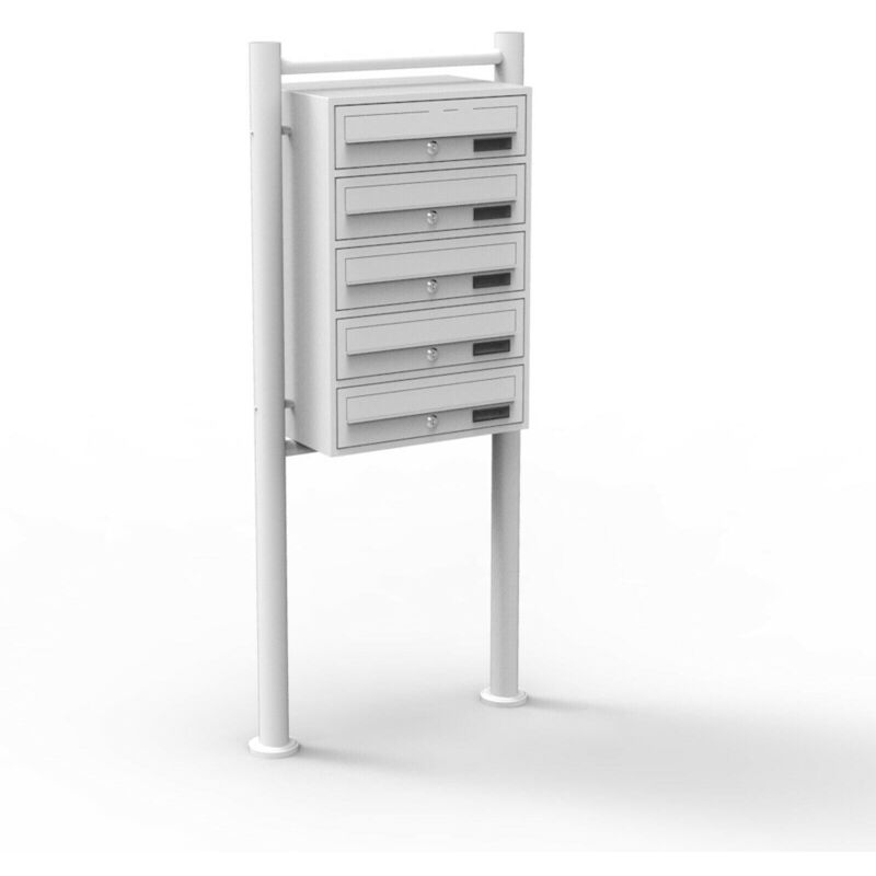 Bloc 5 boites aux lettres sur pieds 5 entrées acier galvanisé blanc