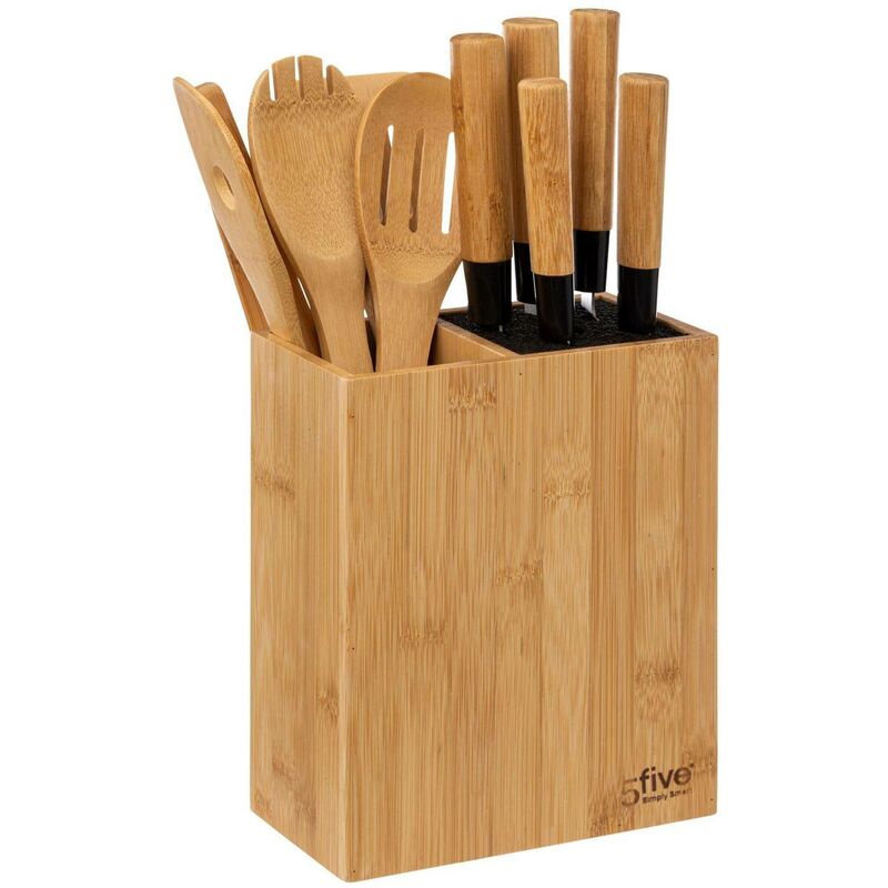 5five Simply Smart - Set d'accessoires de cuisine dans un bloc en bambou : 6 couteaux et 5 ustensiles