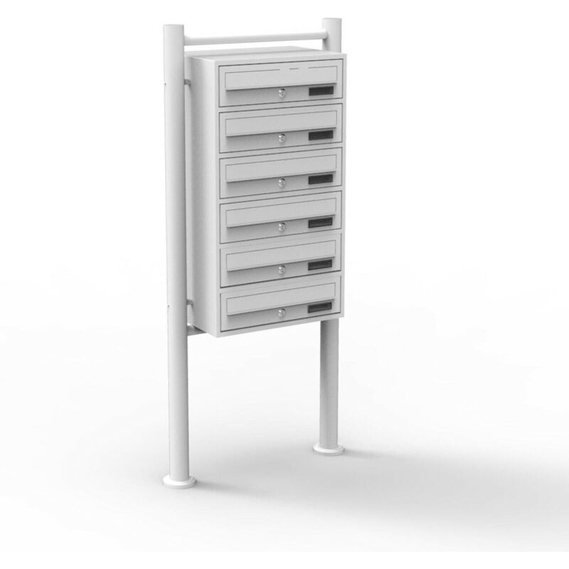 Bloc 6 boites aux lettres sur pieds 6 entrées acier galvanisé 69,6 x 38,5 x 27 cm blanc