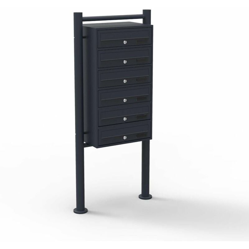 Bloc 6 boites lettres sur pieds 6 entrées acier galvanisé 69,6 x 38,5 x 27 cm noir