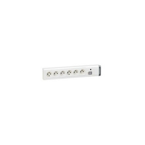 Bloc multiprise fixable avec interrupteur bipolaire à voyant et 6 prises de courant 2P+T longueur 399mm (050614)
