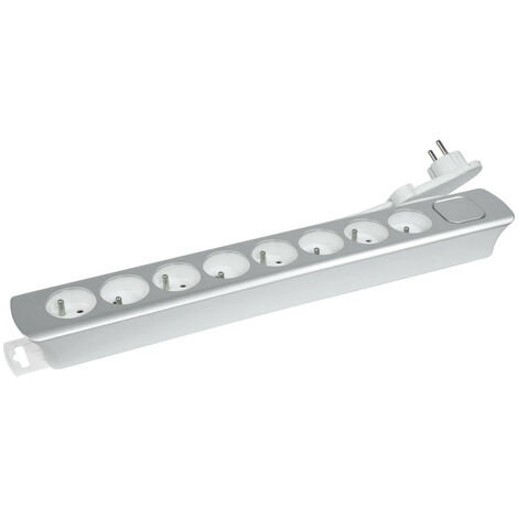 Bloc 8 prises + Inter câble 3G1 1M40 design fiche plate silver