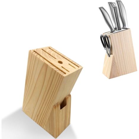 Bloc à couteaux/plan de travail en bois avec emplacements pour ciseaux, pour une utilisation en cuisine.
