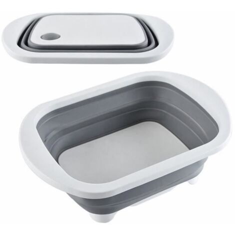 Bloc à découper portatif de panier de vidange de planche à découper pliante multifonctionnelle, gris + blanc
