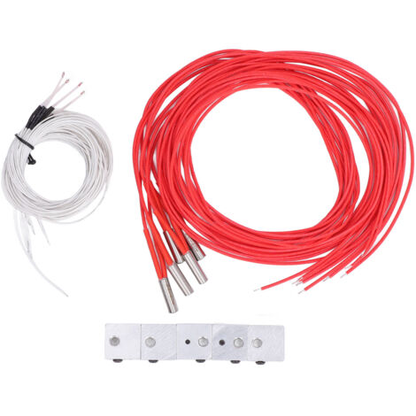 Bloc chauffant aluminium MK7 MK8 pour imprimante 3D, 5 pièces avec thermistance 100K, cartouche chauffante 24V 40W et câblage 1m