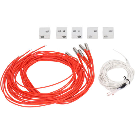 Bloc chauffant aluminium pour imprimante 3D MK7 MK8, kit de 5 avec thermistance 100K, cartouche 24V 40W et câble chauffant 1m