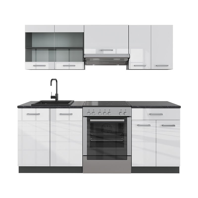 Cuisine R-Line, Blanc brillant/Anthracite, 200 cm sans plan de travail Vicco