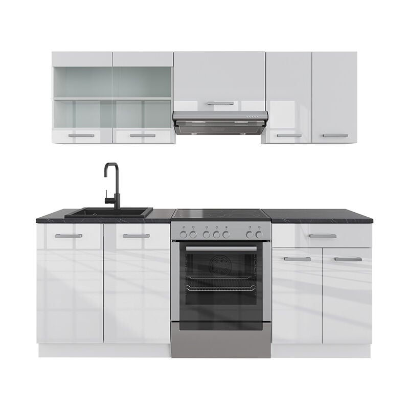 Cuisine R-Line, blanc brillant/blanc, 200 cm sans plan de travail Vicco