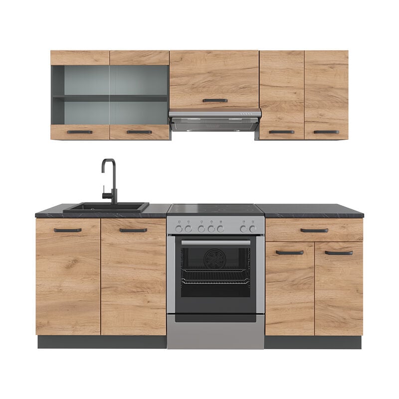 Vicco - Cuisine R-Line, Chêne doré/anthracite, 200 cm, pt Marbre