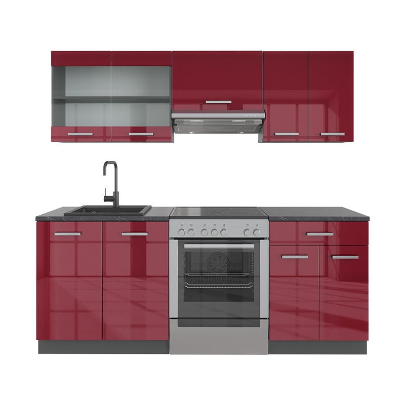 Bloc cuisine "R-Line" anthracite/bordeaux 200 cm Vicco