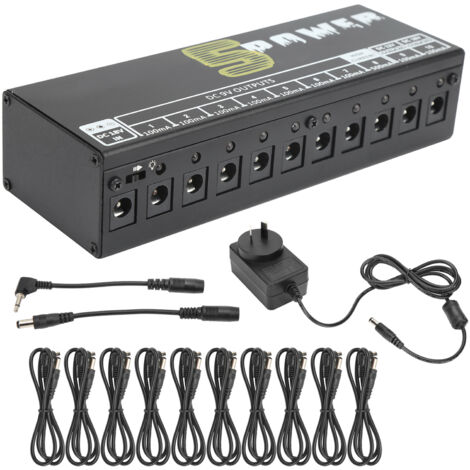 Bloc d'alimentation à pédale pour guitare électrique - Protection contre les courts-circuits et surintensité - 100‑240V AC - Prise universelle
