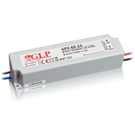 Bloc d'alimentation LED 60W – 24V c.c. – 2,5A – IP67 étanche pour intérieur et extérieur – Certifié TÜV – Global Leader Power