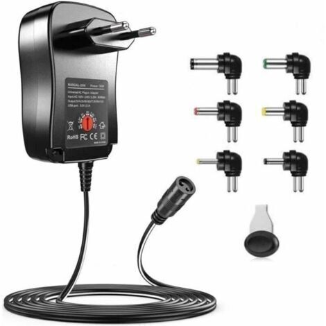 Bloc d\'Alimentation Universel - 30W - 3V à 12V - 6 Embouts Amovibles - Intérieur - Electrique