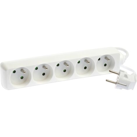 Bloc de 5 prises 2P+T sans interrupteur - câble 3G1 mm² - 1 m - blanc - Eur'Ohm