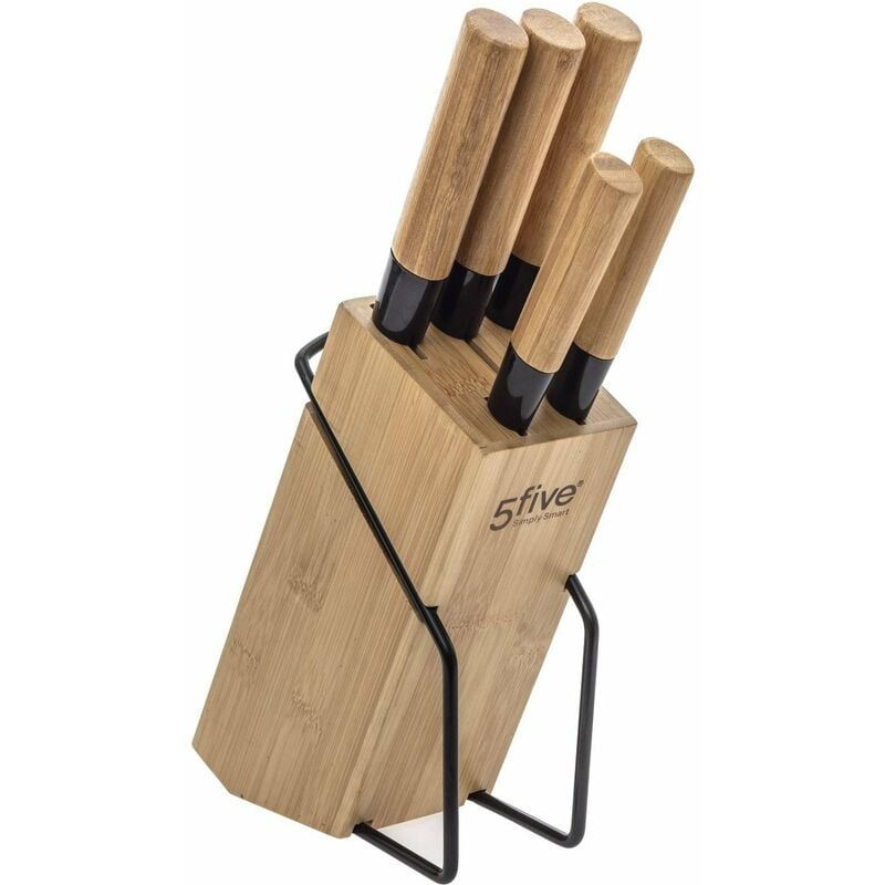 Ensemble de couteaux de cuisine sur support en bambou, 5 couteaux
