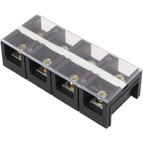Bloc de bornes 200A 600V, 4 pôles avec capot PC pour circuits d'éclairage haute puissance, double rangée