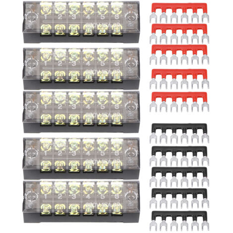 Bloc de bornes pré-isolé double rangée - 6 positions, 600V 15A, lot de 5 pièces