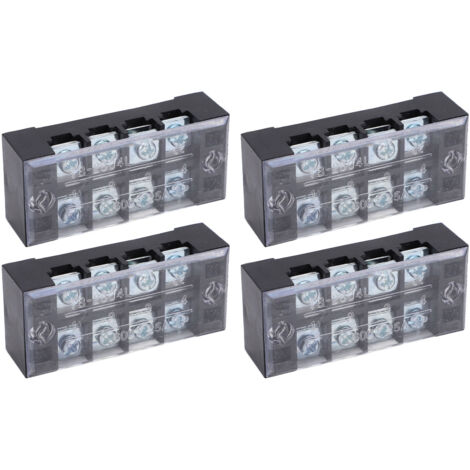 Bloc de connexion à vis double rangée 600V 25A, 4 pôles avec capot de protection - Lot de 4 unités