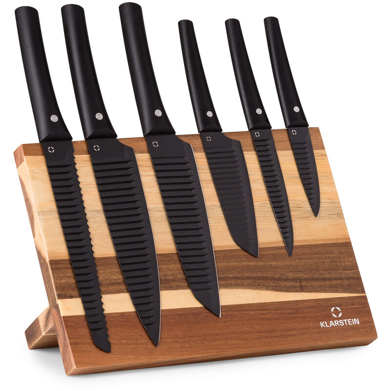 Klarstein - Bloc de couteaux kissaki - set couteaux - revêtement antiadhésif- bois & noir