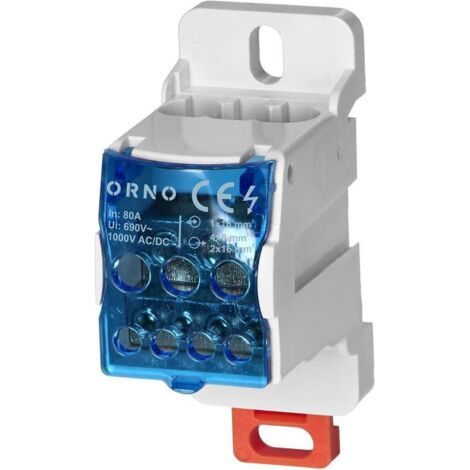 Bloc de distribution 80 A, borne d'entrée 16 mm², bornes de sortie 4 x 6 mm², 2 x 16 mm² OR-LZ-8207/80
