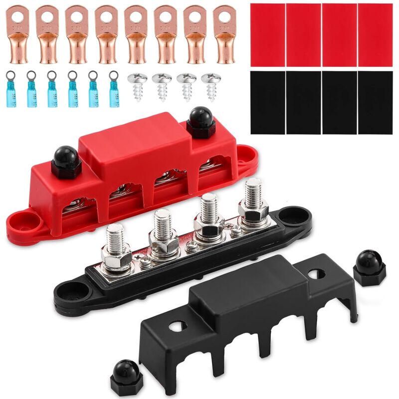 Roleader - Bloc de Distribution bloc de 12V-48V dc BusBar 250A avec 4 x M8 Boulons,Barres de Distribution D'énergie 5/16',Bloc de Connexion de