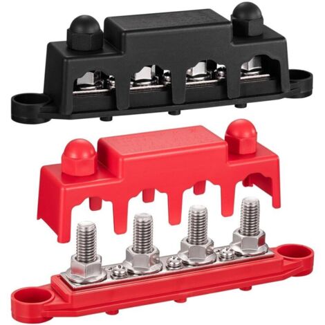 Bloc de Distribution Bornier 12V 24V 48V DC 250A BusBar avec 4 x M10 Boulons et 3x M4 Vis, Bornier Electrique Batterie Boc de Distribution d’alimentation pour Voiture, Camion, Bateau, Solaire