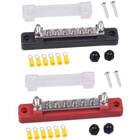 Bloc de Distribution D'alimentation 12V-48V DC Bornier Electrique Barres de Distribution d'Énergie 150A avec 6 x M4 Boulons de Borne pour Voiture Camion Bateau 2 Pièces (Rouge Noir)