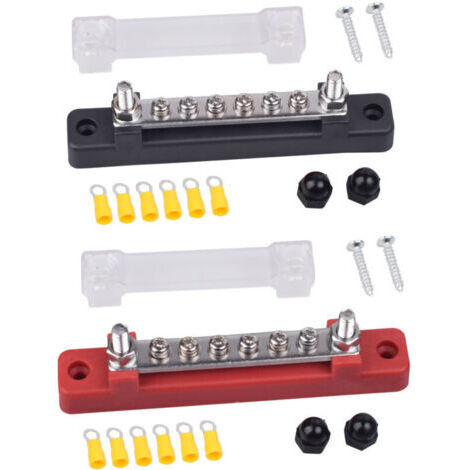 Bloc de Distribution D'alimentation 12V-48V DC Bornier Electrique Barres de Distribution d'Énergie 150A avec 6 x M4 Boulons de Borne pour Voiture Camion Bateau 2 Pièces (Rouge Noir)