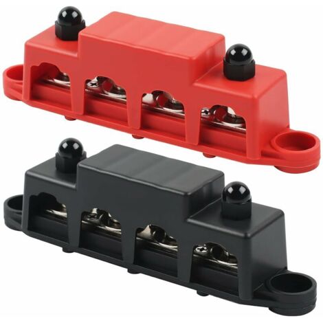 Bloc de distribution de barres de distribution 12 V,48 V CC,250 A,Avec 4 boulons de serrage M8,Courant de mise à la terre pour voiture RV Boat Yacht (rouge et noir, 2 PCS)