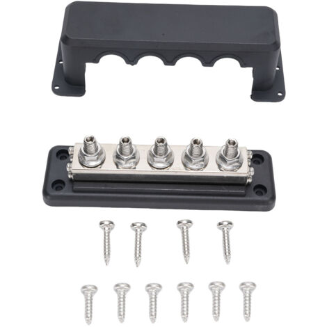 Bloc de distribution d'énergie 600A avec M10 5 goujons 300V DC Terminal de barre de bus marin pour automobile voiture RV bateau noir