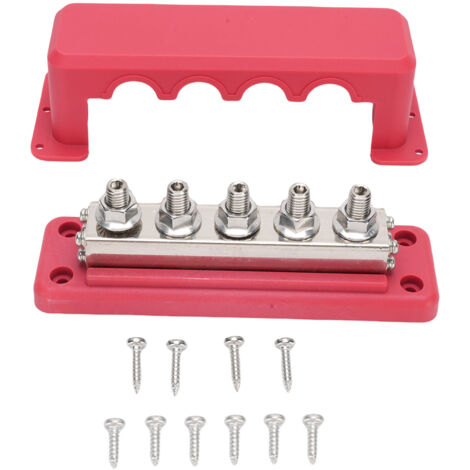 Bloc de distribution d'énergie 600A avec M10 5 goujons 300V DC Terminal de barre de bus marin pour voiture automobile RV bateau rouge