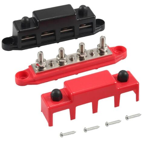 Bloc de distribution électrique à 4 bornes 300 A avec couvercle et cosses de connexion