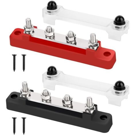 Bloc de distribution électrique en 2 parties, bornier, 12 V-48 V CC, barres omnibus, 150 A, rails de distribution électrique, noir/rouge, avec 4 vis de borne M6 pour voitures, camping-cars, yac