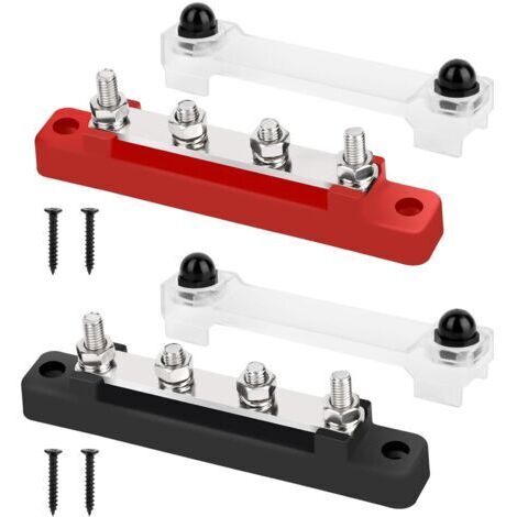 Bloc de distribution électrique en 2 parties, bornier, 12 V-48 V CC, barres omnibus, 150 A, rails de distribution électrique, noir/rouge, avec 4 vis de borne M6 pour voitures, camping-cars, yac