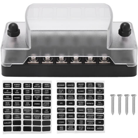 Bloc de fusibles 6 voies étanche avec couvercle transparent pour voiture et bateau 12V 24V