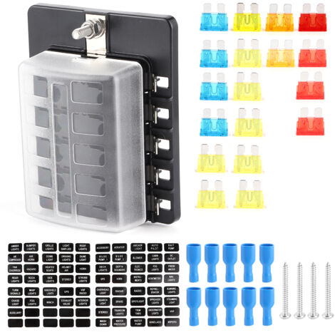 Bloc de Fusibles, Support de Bloc de Fusibles à Lame de Boîte à Fusibles à 10 Voies avec Voyant LED pour Yacht de Bateau de Voiture Automobile.