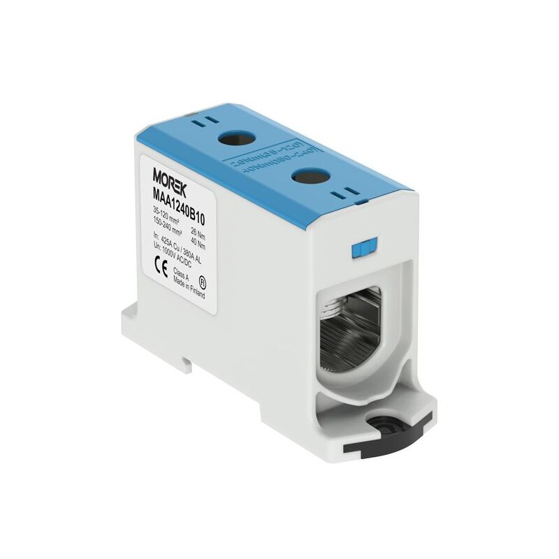 Bloc de jonction alu cuivre bleu (neutre) 35 à 240mm² 1000V ac/dc - Rail din Morek