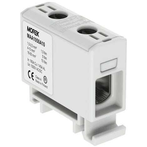 Bloc de jonction alu cuivre gris (phase) 1,5 à 50mm² 1000V AC/DC - Rail DIN - MOREK