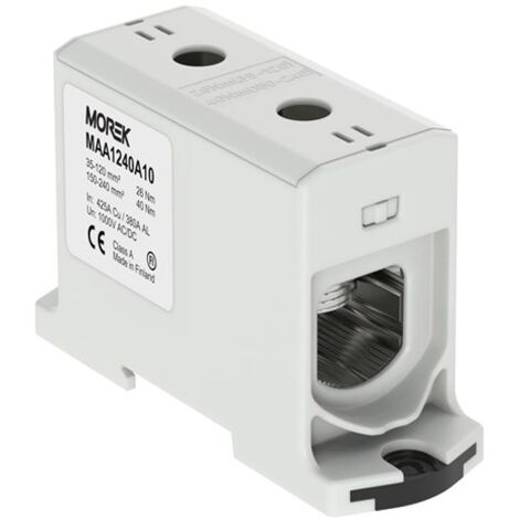Bloc de jonction alu cuivre gris (phase) 35 à 240mm² 1000V AC/DC - Rail DIN - MOREK