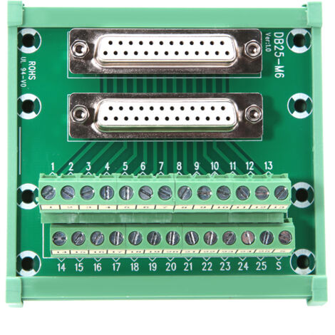 Bloc de jonction DIN rail DB25-M6 double femelle avec module d'interface et connecteur de carte