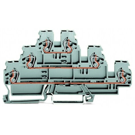 Bloc de jonction grise 6 entrées 2.5mm² à 3 étages borne de passage (à l'unité) pour rail 35x15 et 35x7.5 Cage Clamp Wago