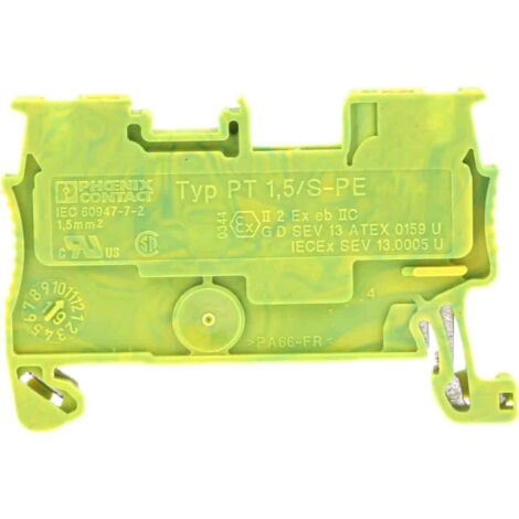 Bloc de mise à la terre Phoenix Contact PT 1.5/S-PE, 0.14 1.5mm², Enfichable, Vert/Jaune ( Prix pour Paquet de 5 )