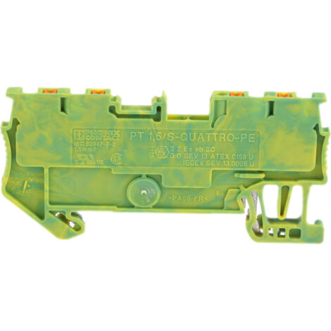 Bloc de mise à la terre Phoenix Contact PT 1.5/S-QUATTRO-PE, 0.14 1.5mm², Enfichable, Vert/Jaune ( Prix pour Paquet de 5 )