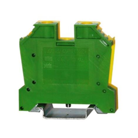 Bloc de mise à la terre Rail DIN, 1 voie  voies , raccordement Cage à ressort, 14  4 AWG, Vert, Jaune ( Prix pour Boîte de 5 )