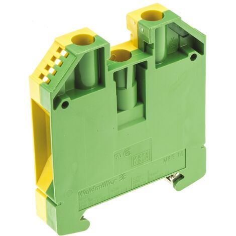 Bloc de mise à la terre WPE 16, 2 voies , raccordement A visser, 14  6 AWG, Vert/Jaune ( Prix pour 1 )