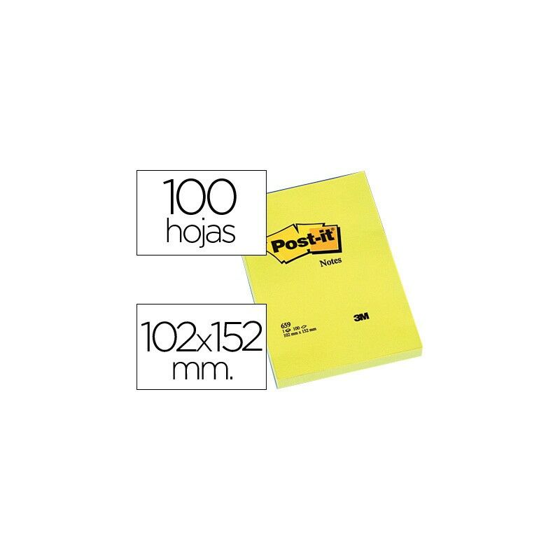 

Bloc de notas adhesivas quita y pon post-it 102x152 mm con 100 hojas 659 (pack de 6 uds.)